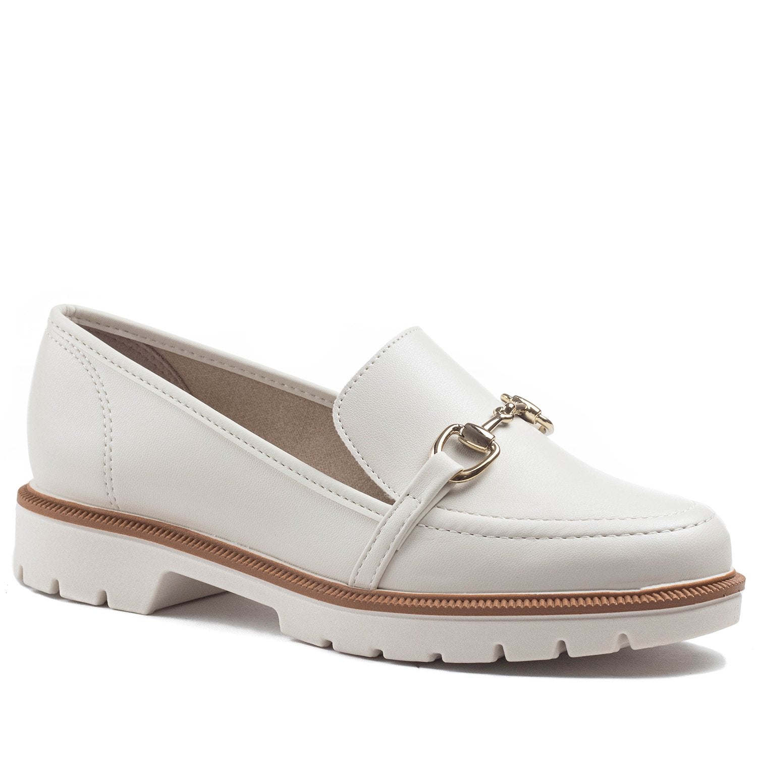 Sapato Mocassim Beira Rio Tratorado  Branco Off / Camel