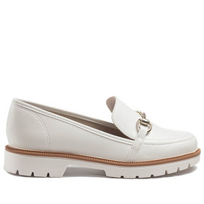 Sapato Mocassim Beira Rio Tratorado  Branco Off / Camel