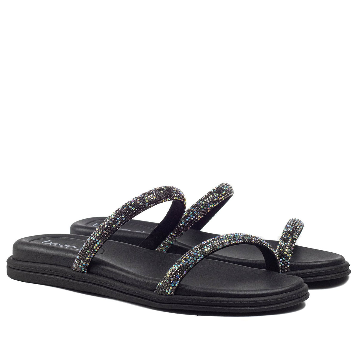 Chinelo Beira Rio Tira Strass  Preto