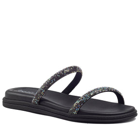 Chinelo Beira Rio Tira Strass  Preto