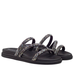 Chinelo Beira Rio Tira Strass  Preto