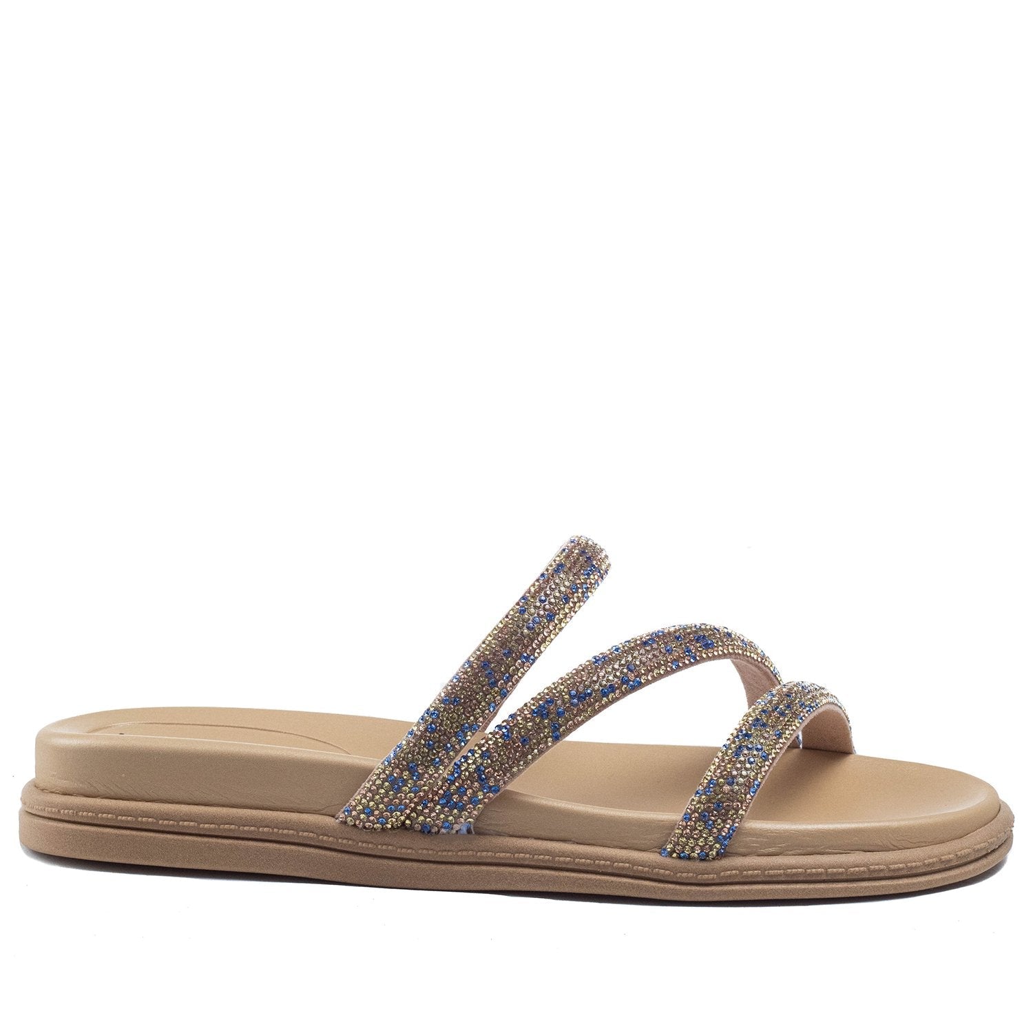 Chinelo Beira Rio Tira Strass  Azul