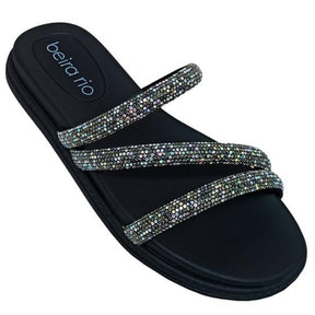 Chinelo Beira Rio Tira Strass  Preto