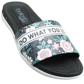 Chinelo Slide Beira Rio Floral  Preto